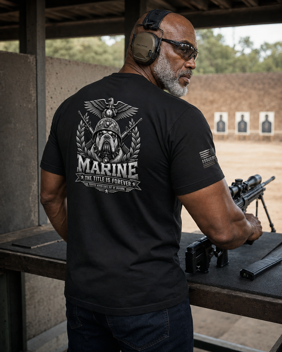 Veteran at marina wearing Iron Flag gear